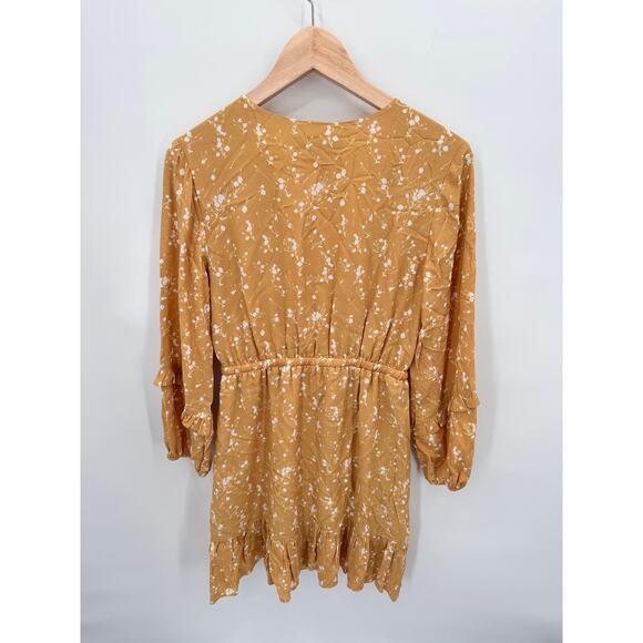 ANTHROPOLOGIE Dolan Mustard Yellow Surplice Ruffle Hem Dress // XS - Picture 9 of 9
